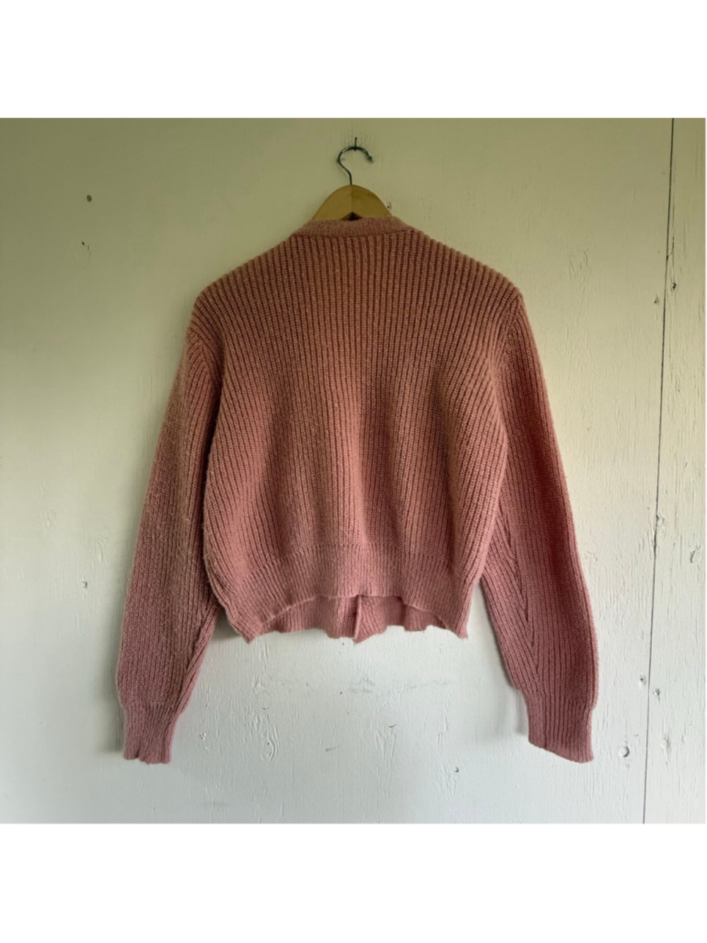 Vintage Pink Pearl Trim Knit Cardigan w/ Crochet Flower Small - Picture 4 of 6